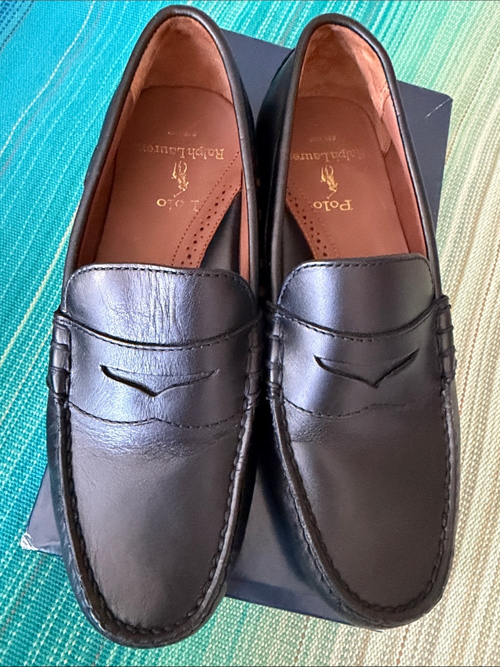 Polo by Ralph Lauren Black Reynold Full-Grain Driver Leather Penny Loafers